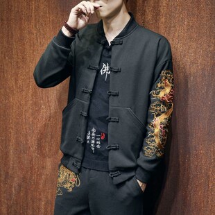 唐装男款年轻套装中国风刺绣外套春秋棒球服秋季新款中式男装夹克