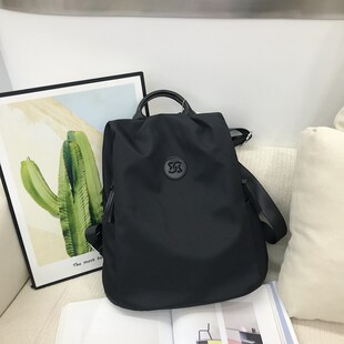 轻便休闲风双肩包包女2024新款牛津布通勤背包背后拉链简约旅行包