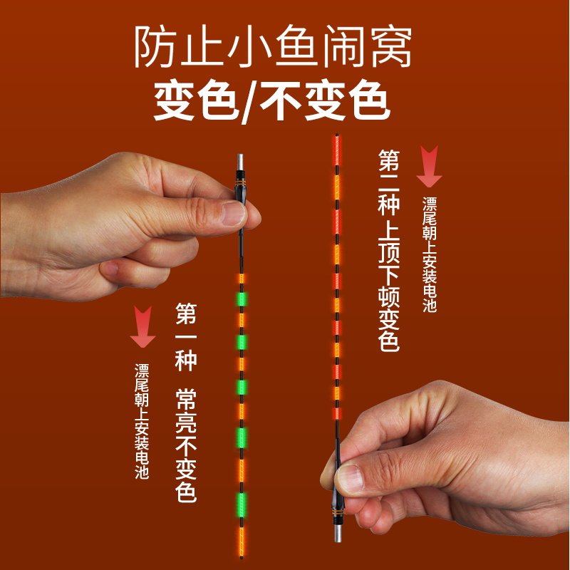 现货福翼咬钩变色夜光漂重力感应电子漂超亮夜钓浮漂鲫鱼漂日夜两
