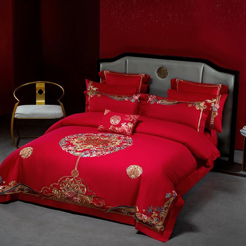 结婚四件套全棉2025新款中式红色婚庆喜字高级感床上用品,床上用品,婚庆床品套件,淘宝优惠券,粉丝福利购,淘宝优惠卷