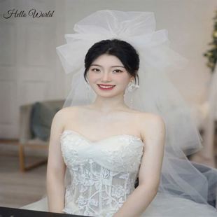 G婚礼白色花朵头蓬纱拍照 结婚蓬纱新娘主婚纱求婚头饰新款