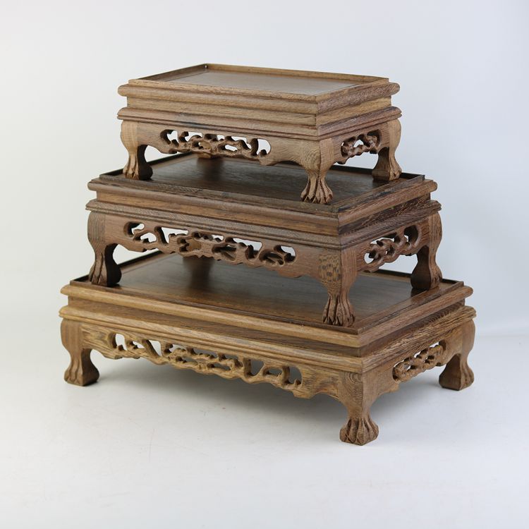 红木雕工艺品摆件鸡翅木虎脚正方形底座奇玉石花盆景架子实木底座