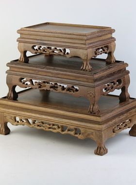 红木雕工艺品摆件鸡翅木虎脚正方形底座奇玉石花盆景架子实木底座