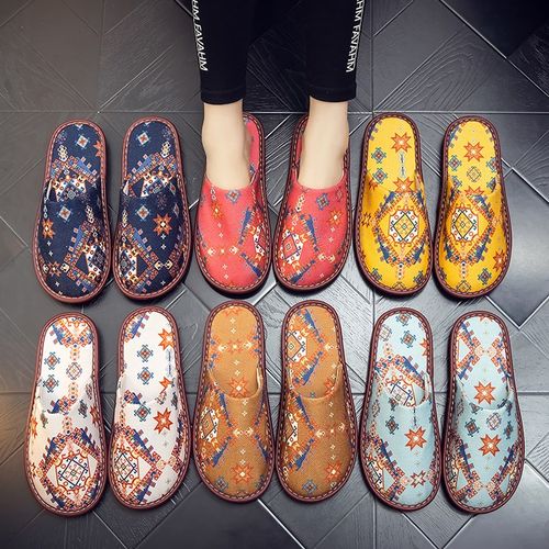 民族风印花亚麻棉拖男女棉麻布艺夏四季居家室内情侣防滑静音拖鞋
