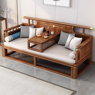 折小d沙发床两用罗汉床推拉床实叠木户型三人位沙发客厅床 新中式