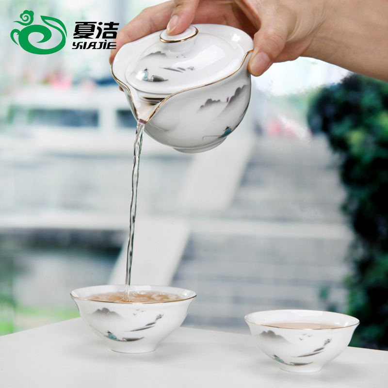 夏洁不烫手三才盖碗茶杯大号单个陶瓷功夫茶具泡茶碗手抓壶白瓷