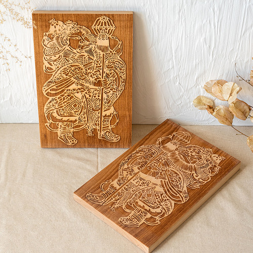 迎新年雕版印刷术diy 牛年门神年画拓印板木刻版画关羽春节手工