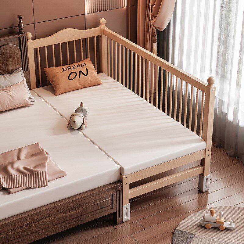 榉木儿童拼接床实木加宽拼接床大人可睡定制婴儿床带护栏高低可调