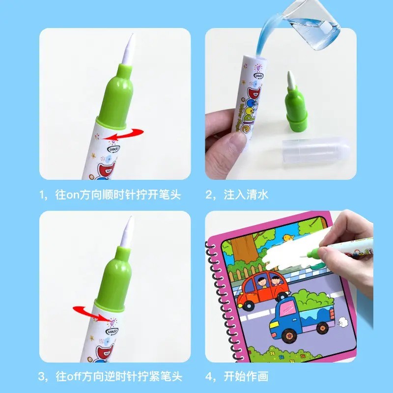 【下单立减50】儿童涂色绘画z画套装反复填色水彩画益智水画本TH
