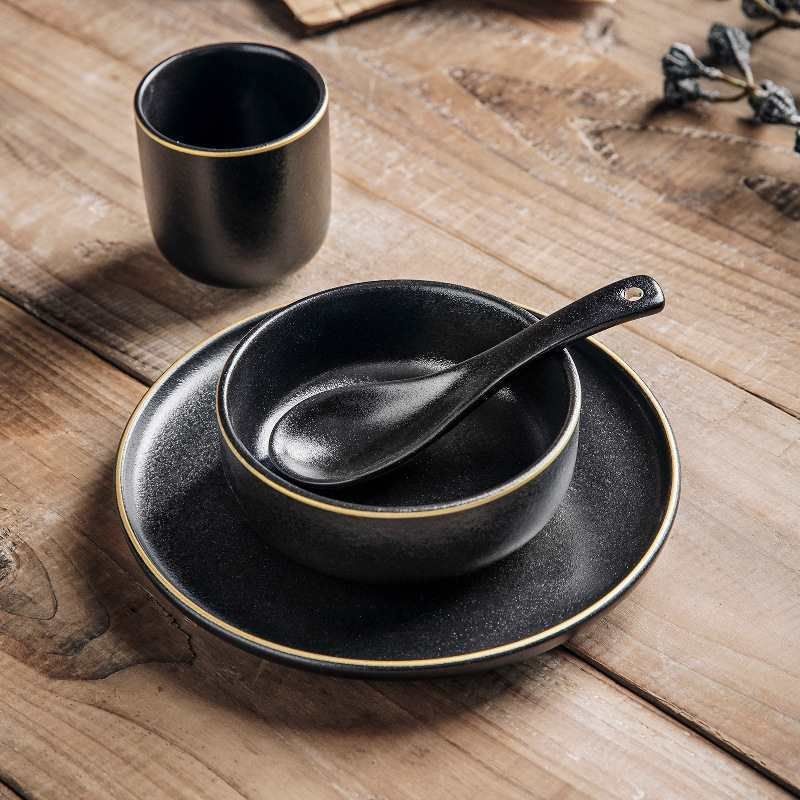 酒店饭店摆台餐具简约描金边陶瓷碗碟勺子杯台面四件套一人食,畜牧/养殖物资,特种养殖设备,淘宝优惠券,粉丝福利购,淘宝优惠卷