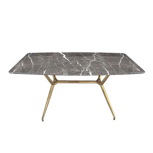 餐桌现代简约天然杭灰大理石北欧饭桌黄铜不锈钢可定制长方形 推荐