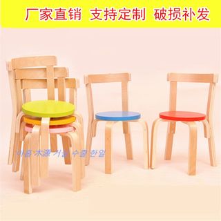 实木儿童靠背椅幼儿园美术培训早教班圆形木头椅子小学生凳子厂家