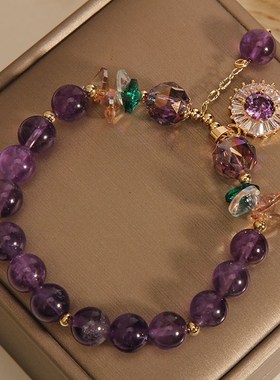 网红紫色水晶锆石圆圈吊坠手链女冷淡风甜美气质学生闺蜜手串手环