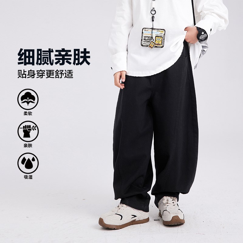 男童春秋白色韩系直筒工装弯刀裤2025新款儿童男孩春季宽松裤子潮