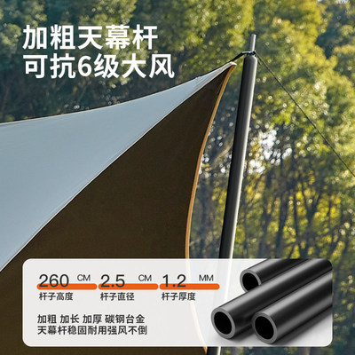 天幕帐篷露营可携式涂银防雨凉棚蝶形六角黑胶Y野营遮阳棚