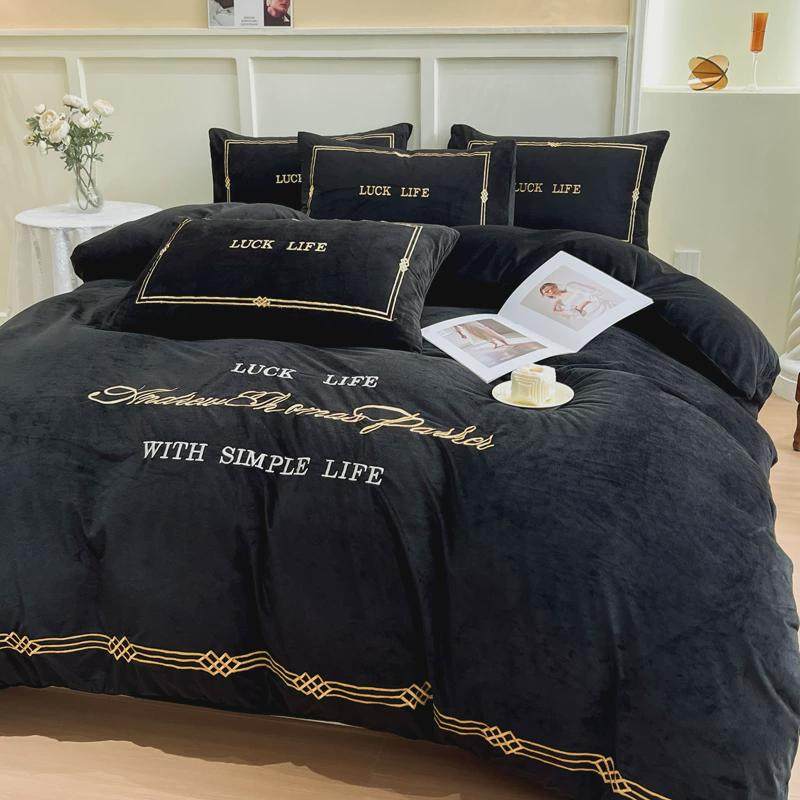 高级感欧式四件套婴儿绒加厚保暖双面绒床笠样板间黑色4件套床品,床上用品,婚庆床品套件,淘宝优惠券,粉丝福利购,淘宝优惠卷