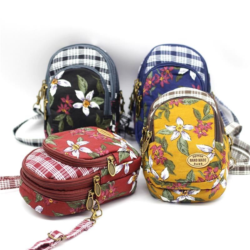 三层拉链放手机的小包包斜挎大屏手机包中年斜跨布包妈妈迷你小包