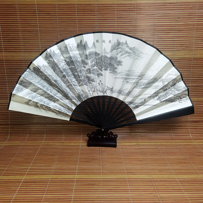 新款景区扇子印刷雕刻logo古风扇g子创意空白扇面竹质绢布折扇女