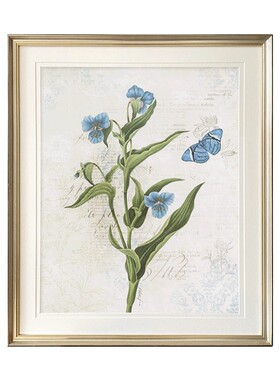 简约美式田园装饰画 卧室床头挂A画餐厅壁画蓝色花鸟植物花卉北欧