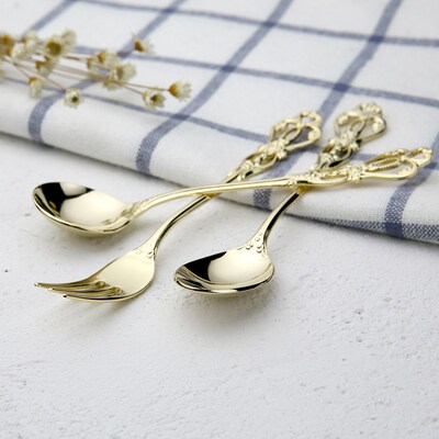 2PCS Vintage Gold Spoon k Cutlery Set 18/10 Stainless Steel