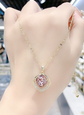 设计感蓝色几e何水晶项链女2022新款潮气质时尚网红短款锁骨链颈