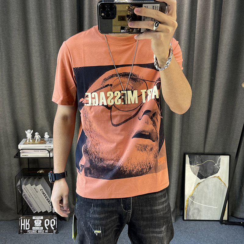 潮牌衫夏季衣服高端半袖修身上衣短袖t恤男个性卡通人物印花t体恤