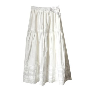 孕妇半身裙夏季 甜美风无托腹中长裙子高腰显瘦A字裙 外穿白色法式