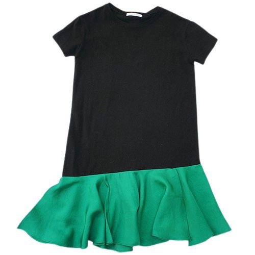 夏季女童亲子裙母女装连衣裙撞色拼接时尚休闲短袖裙宽松长裙