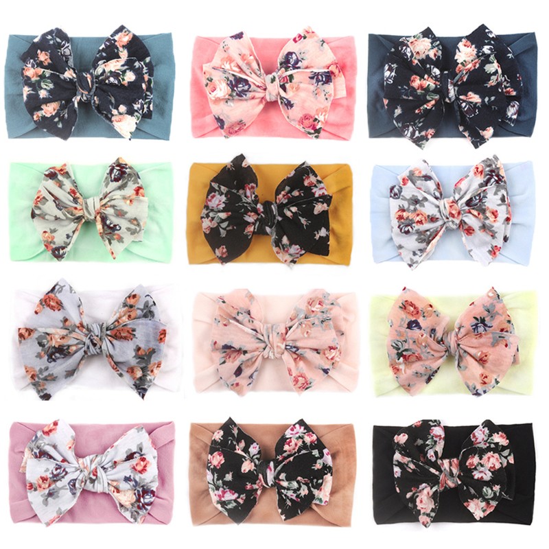 速发New Bohemia Elastic Printed Flower Kids Headband Newborn