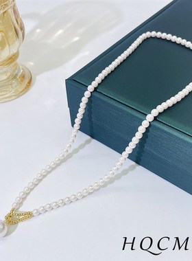 正圆强光灰e仿施家珍珠项链气质轻奢颈链高级百搭串珠毛衣链女款