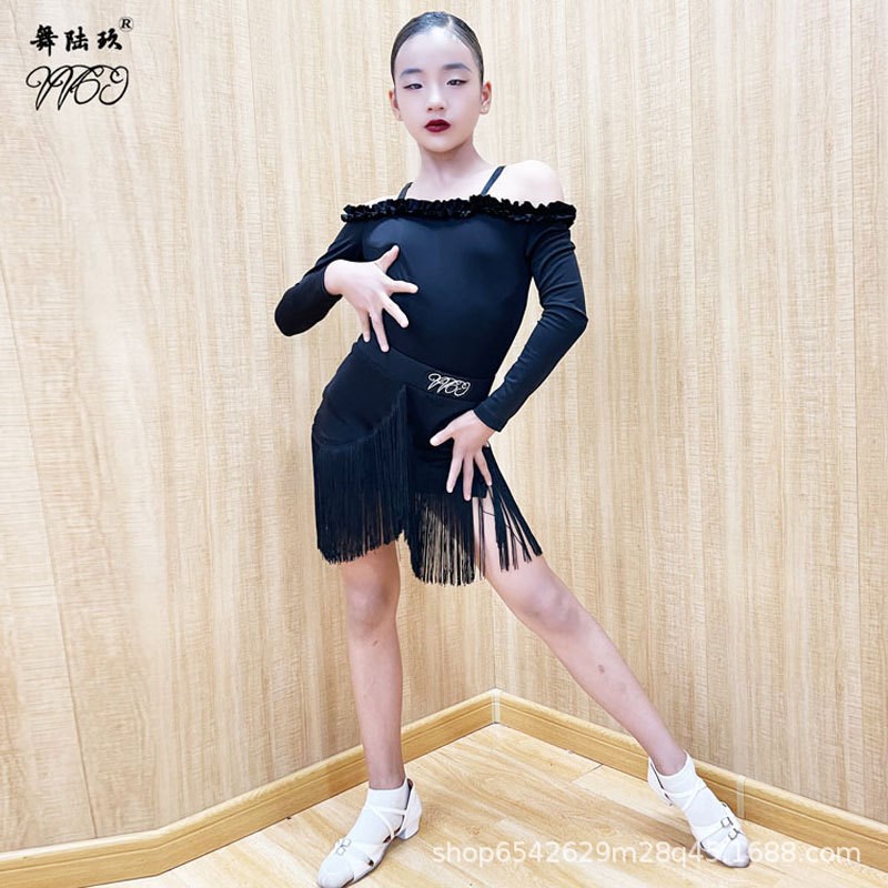 少儿拉丁舞练功服女m童舞蹈服套装高端训练服儿童拉丁舞演出服秋
