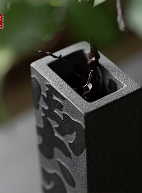 长方形乌金石客厅空间插花瓶桌案装饰摆件刻字花器庭院陈设送礼品