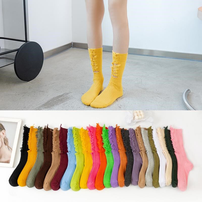 破洞乞丐袜子女款网红春夏薄爆款女堆堆袜个性时尚长筒色女袜