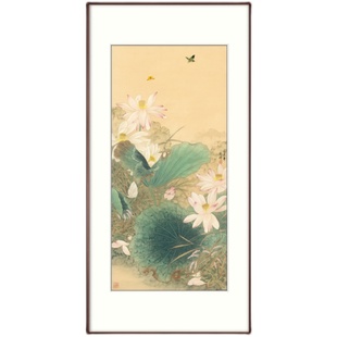 玄关荷饰画装 中式 挂画走廊餐厅竖花U壁画荷气连连 十年老店 版