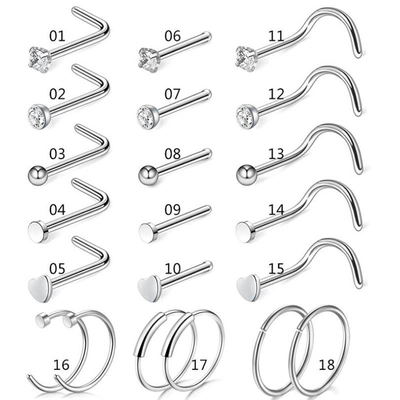 推荐5921Pcs 20G Nose Studs Surgical Steel Nostril Studs Scre