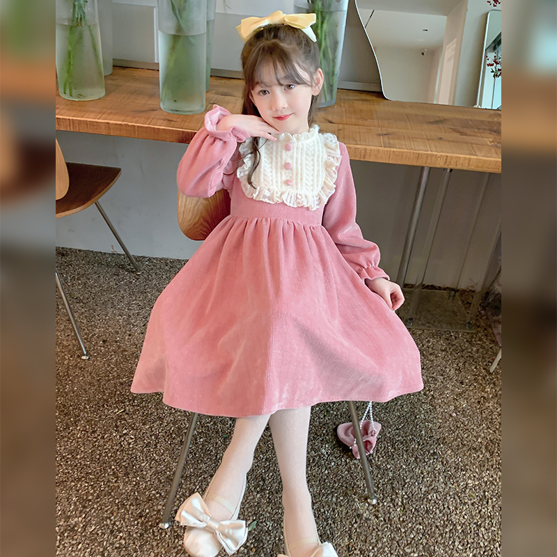 女童洋装秋冬款2023新款儿童秋装红色裙子小女孩洋派公主裙秋季