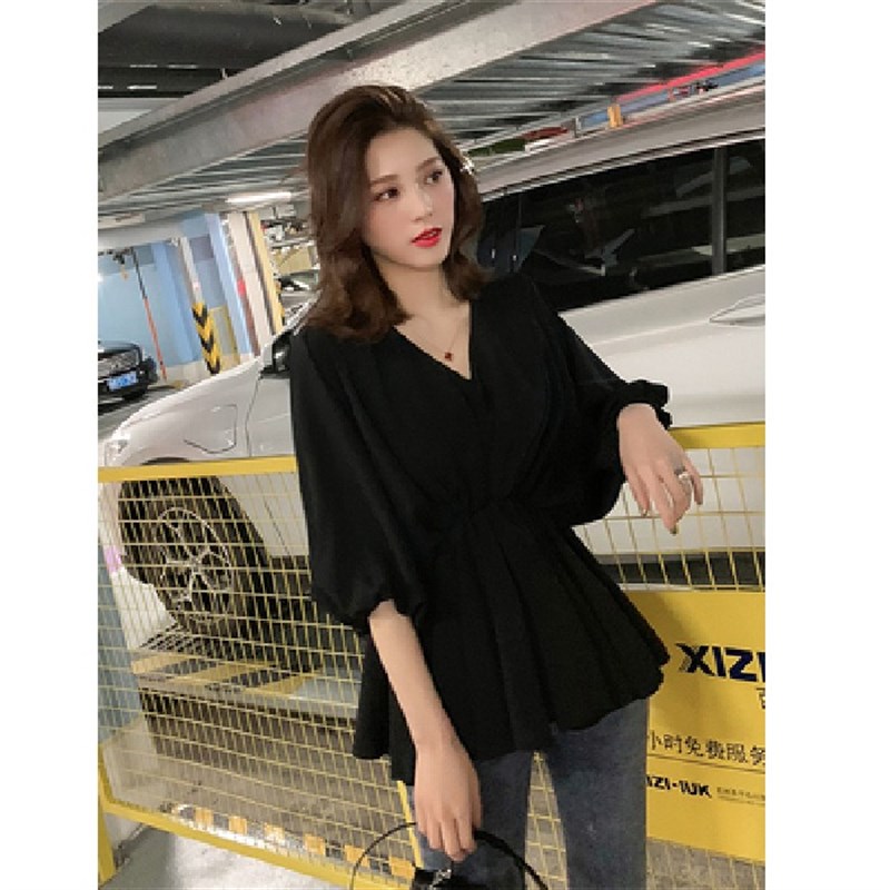 哺乳衣夏装上衣外出V领遮肚w显瘦喂奶衣服辣妈产后收腰哺乳连衣裙