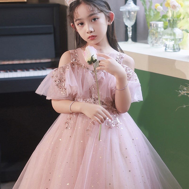儿童主持人高级感晚礼服r女童公主裙小女孩甜美花童生日钢琴蓬蓬