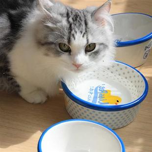 干饭鸭手工制f作猫碗防打翻猫食盆陶瓷宠物碗猫水碗斜口碗猫咪碗