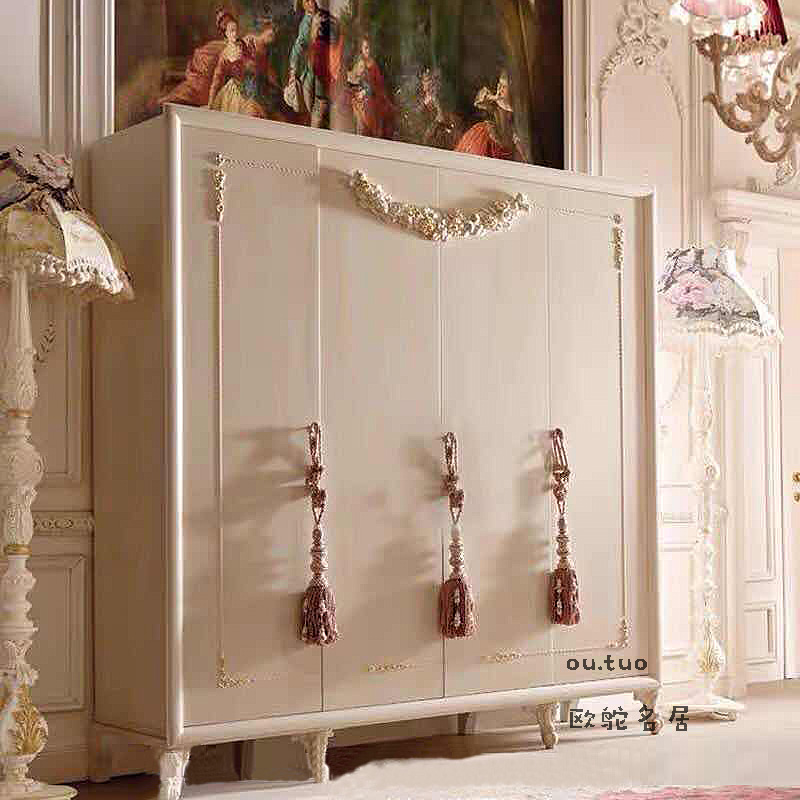 法式实木衣柜儿童房衣柜欧式雕花储物柜3开门4开门衣柜推拉门衣柜