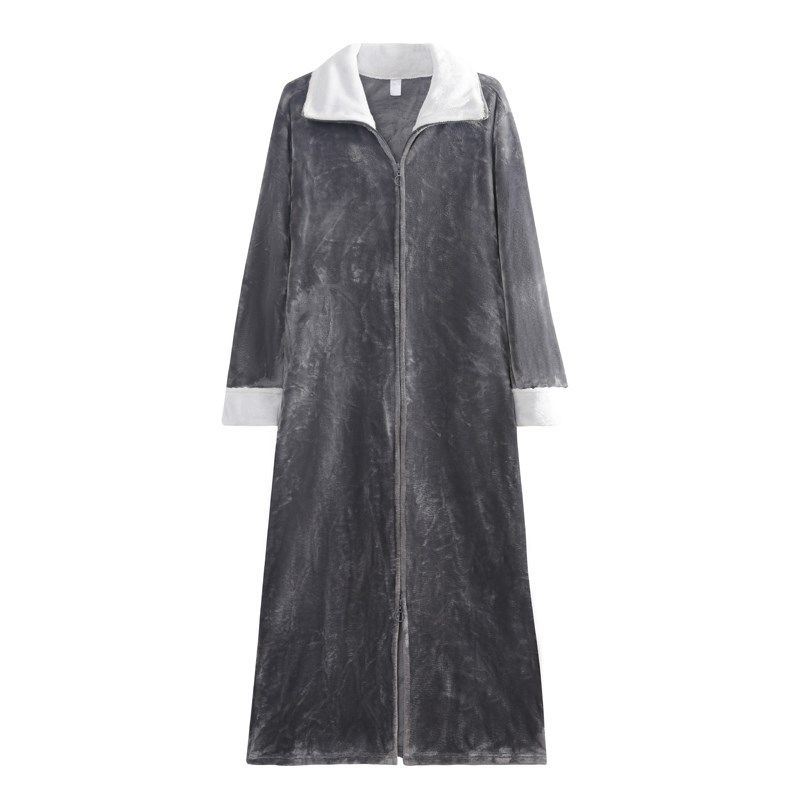 懒人宽松睡裙男士加厚秋冬季连体睡衣拉链睡袍可外穿浴裙长款女士