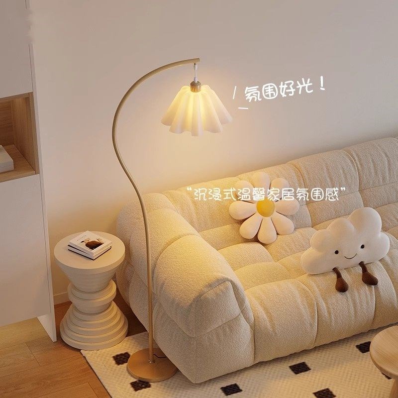 南瓜钓鱼灯奶油原木风落地灯客厅氛围沙发中古立式台灯卧室床头灯