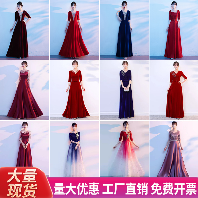 精选大合唱团演出服女成人长裙红歌朗G诵比赛宴会主持表演气质晚
