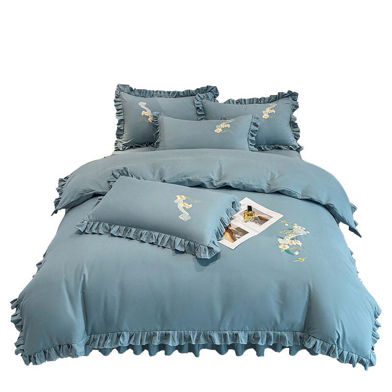 欧式网红款床裙四件套全棉刺绣花边被套被罩床套床罩床上用品,床上用品,酒店床品套件,淘宝优惠券,粉丝福利购,淘宝优惠卷