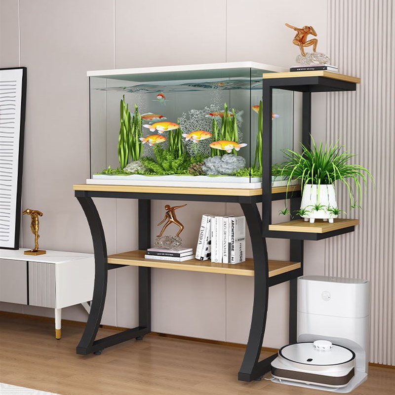 新思想现代宠物独立式桌面t鱼架定制铁艺水族箱鱼缸花架一体入户