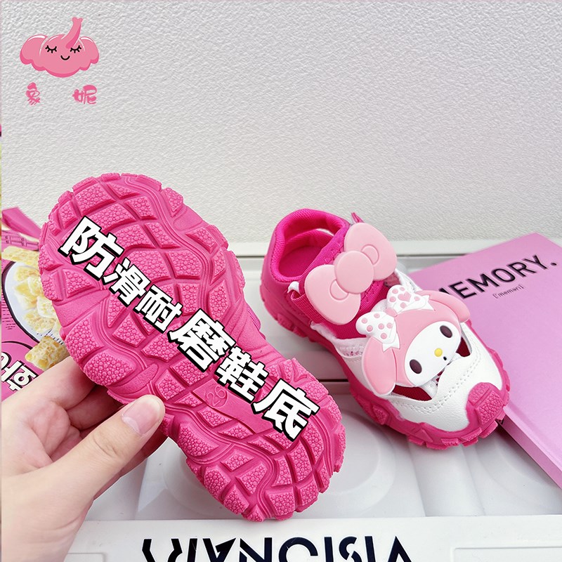 公主风玫a红色包头运动凉鞋女款2025新款夏季儿童沙滩鞋子女孩软