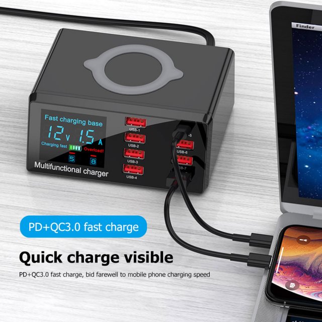 速发100W 8 Port USB Charger Hub PD Quick Charge 3.0 Adapter