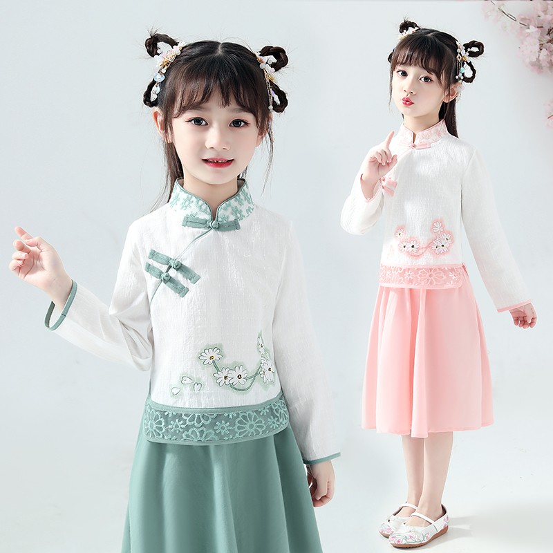 工厂销女童汉f服春秋2020新款儿童古装民国风襦裙小女孩唐装中国