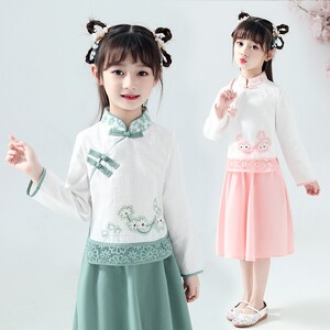 工厂销女童汉f服春秋2020新款儿童古装民国风襦裙小女孩唐装中国