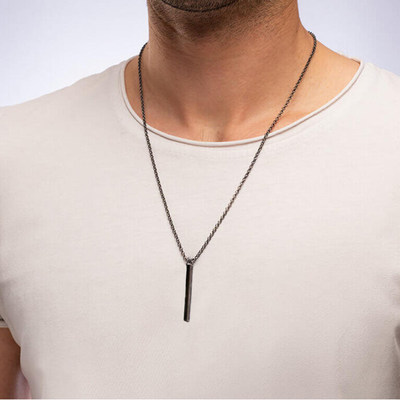 NRw Blaak eectangle Pendant Necklcce Men nMdy Simple Stainle